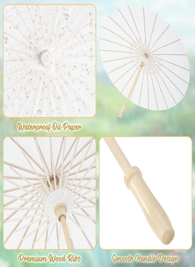 Aodaer 12 Pieces Wedding Paper Umbrella 23.6 Inch White Paper Decorative Chinese Japanese Parasol Umbrella Crafts Vintage DIY Painting Decor Wedding Favor for Photography Props Bridal Party - Image 3